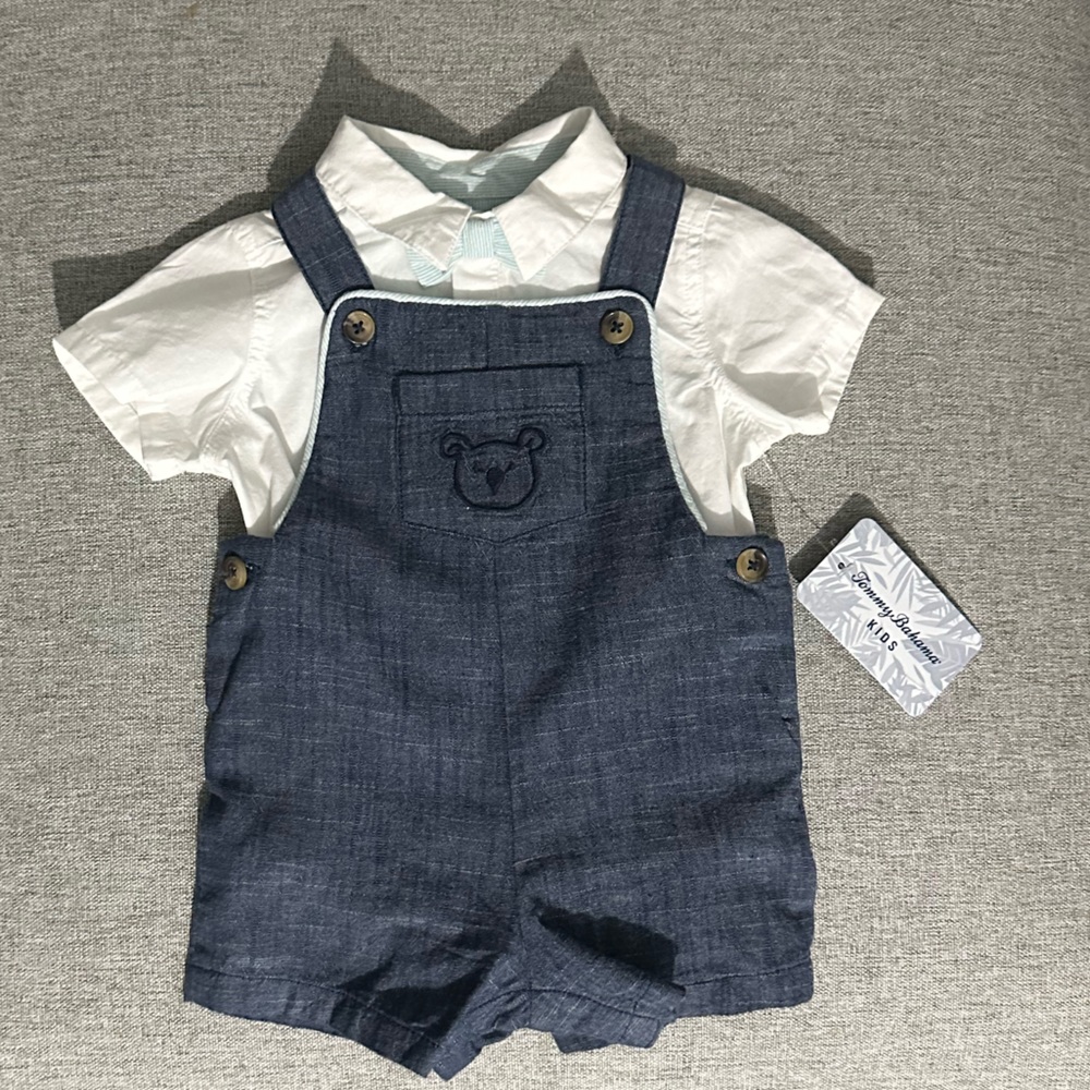 Tommy Bahama Overall with Hat. 3-6 Months